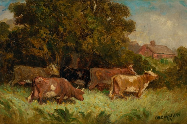 Picture of UNTITLED, FIVE COWS IN PASTURE, ROOFTOP IN BACKGROUND 1894