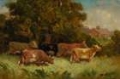 Picture of UNTITLED, FIVE COWS IN PASTURE, ROOFTOP IN BACKGROUND 1894