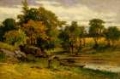 Picture of UNTITLED, LANDSCAPE, BOAT MOORED NEAR STREAM, MAN WALKING IN FOREGROUND 1879