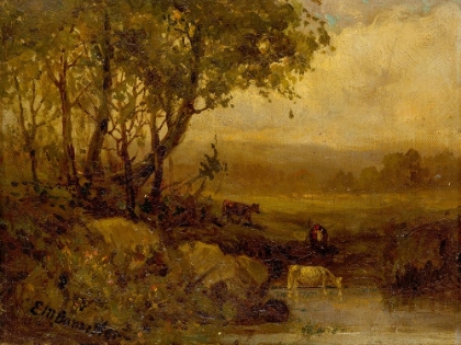 Picture of UNTITLED, LANDSCAPE, RIVERBANK, THREE COWS