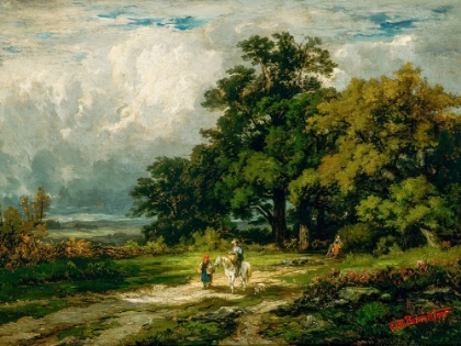 Picture of UNTITLED, MAN ON HORSE WITH WOMAN AND DOG