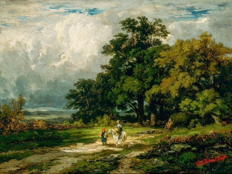 Picture of UNTITLED, MAN ON HORSE WITH WOMAN AND DOG