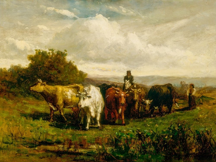 Picture of UNTITLED, MAN ON HORSEBACK, WOMAN ON FOOT DRIVING CATTLE 1880