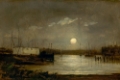 Picture of UNTITLED, MOON OVER A HARBOR, WHARF SCENE WITH FULL MOON AND MASTS OF BOATS CA 1868