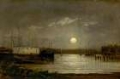 Picture of UNTITLED, MOON OVER A HARBOR, WHARF SCENE WITH FULL MOON AND MASTS OF BOATS CA 1868