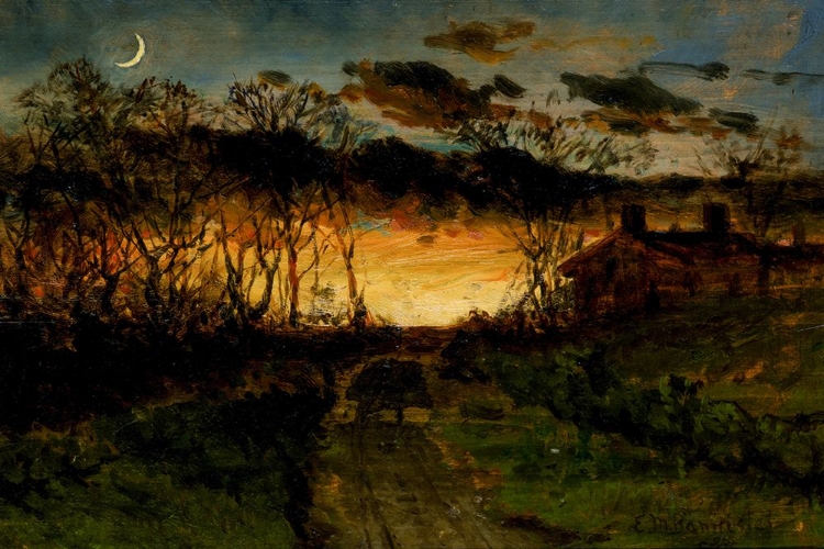 Picture of UNTITLED, SUNSET WITH QUARTER MOON AND FARMHOUSE 1883