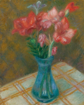 Picture of GLADIOLAS IN GREEN GLASS VASE