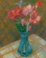 Picture of GLADIOLAS IN GREEN GLASS VASE