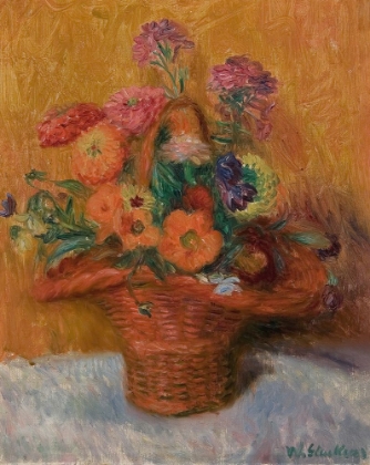 Picture of RED BASKET OF ZINNIAS 1915