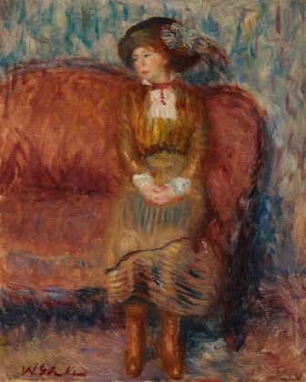 Picture of WOMAN SEATED ON RED SOFA CA 1912