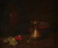 Picture of STILL LIFE WITH BRASS JUG, METAL BOWL, LETTUCE AND RED PEPPERS