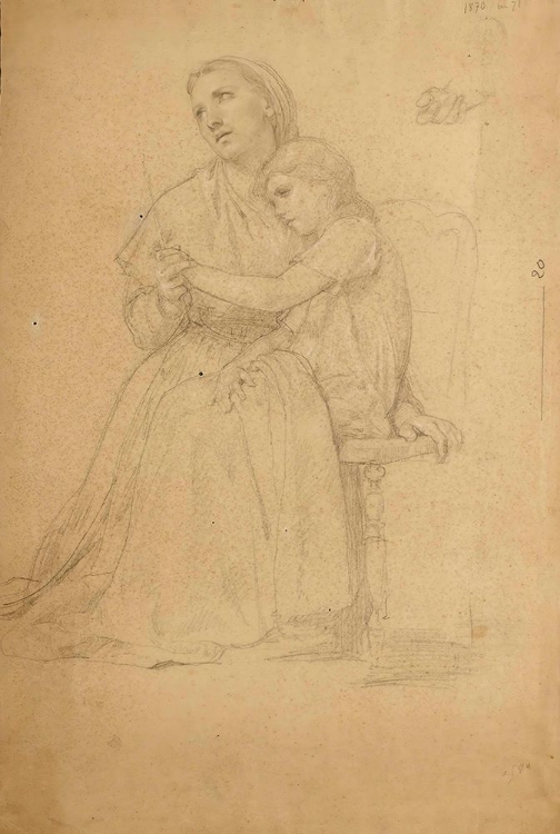 Picture of MOTHER AND CHILD PRAYING AND SUBSIDIARY STUDY OF HAND AND A SEATED CHILD 1870