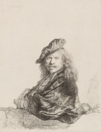 Picture of SELF-PORTRAIT LEANING ON A STONE SILL 1639
