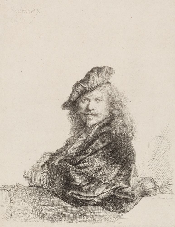 Picture of SELF-PORTRAIT LEANING ON A STONE SILL 1639