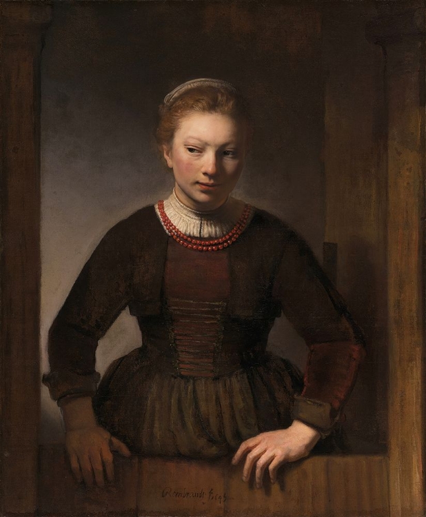 Picture of YOUNG WOMAN AT AN OPEN HALF-DOOR 1645