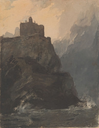 Picture of CASTLE ON CLIFF, WITH A STORMY SEA, AND SHIPWRECK AT BASE OF CLIFF 1814