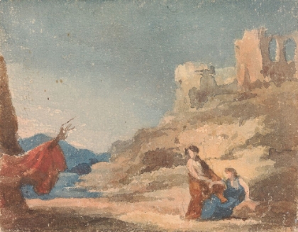 Picture of FIGURES AMONG RUINS ON HILL