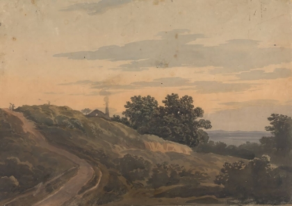 Picture of HILLY LANDSCAPE WITH HOUSE, PATH, AND FIGURES