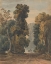 Picture of HORSE, CART AND DRIVER ON WIDE, TREE-LINED LANE