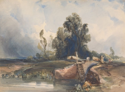 Picture of LANDSCAPE WITH CANAL AND LOCK, FIGURES AT LOCK