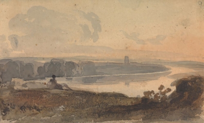 Picture of LANDSCAPE, WITH WINDING RIVER, FIGURE ON HILL IN FOREGROUND