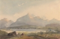Picture of MOUNTAINOUS LANDSCAPE WITH LAKE AND FIGURE IN FOREGROUND
