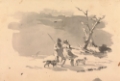 Picture of TWO HUNTERS AND TWO DOGS IN WINTER SCENE