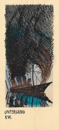 Picture of UNTERGANG SCHIFF MIT VIER SCHLOTEN FEUER UND RAUCHWOLKE 1920