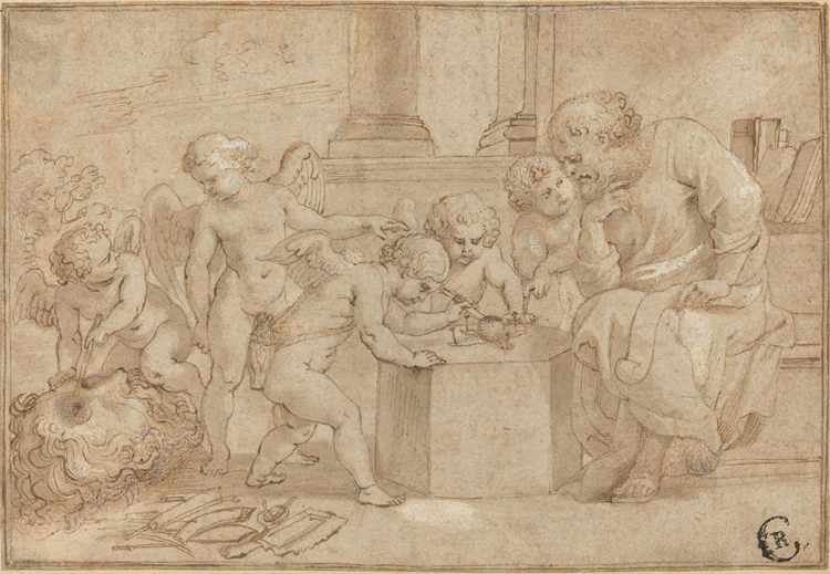 Picture of ELDERLY MAN WATCHING PUTTI DISSECT AN EYE 1613