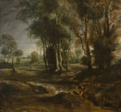 Picture of EVENING LANDSCAPE WITH TIMBER WAGON 1630