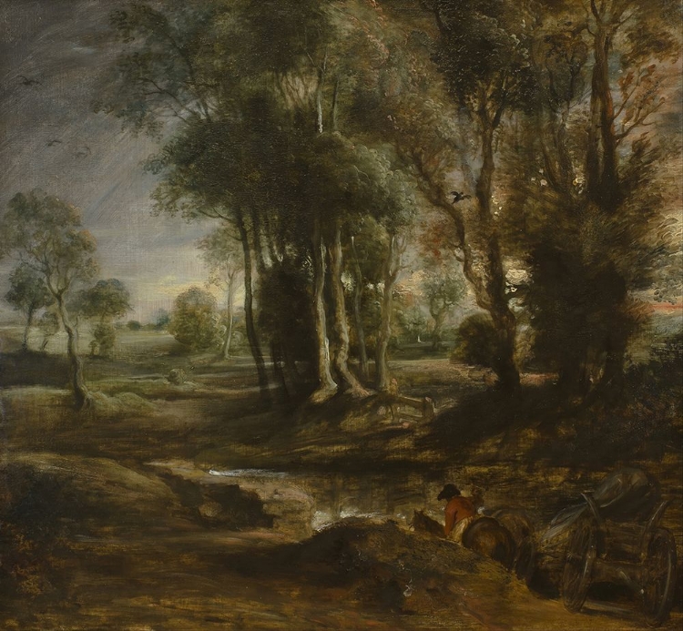 Picture of EVENING LANDSCAPE WITH TIMBER WAGON 1630