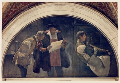 Picture of PRINTING PRESS MURAL IN EVOLUTION OF THE BOOK SERIES 1896