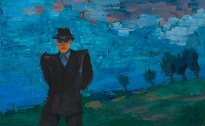 Picture of MANN MIT SCHWARZEM ANZUG UND HUT IN LANDSCHAFT 1943