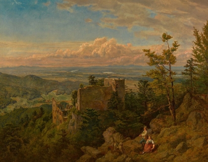 Picture of THE RUINS OF THE CASTLE AT HOHENBADEN LOOKING OUT OVER THE RHINE VALLEY 1889