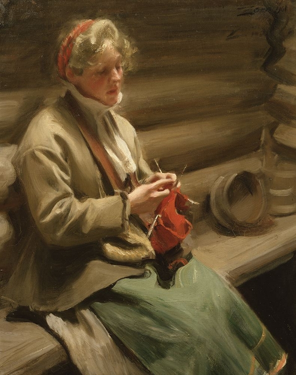 Picture of DALECARLIAN GIRL KNITTING. CABBAGE MARGIT 1901