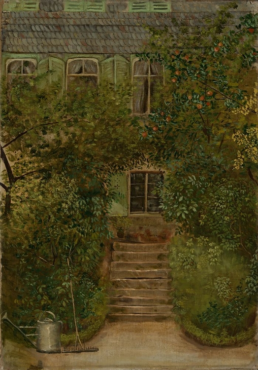 Picture of GARDEN OF A COUNTRY HOUSE WITH WATERING CAN AND RAKE 1890