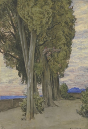 Picture of CYPRESSES IN THE VILLA DESTE, BELOW THE TREETOPS A DANCE OF THREE PUTTI 1880