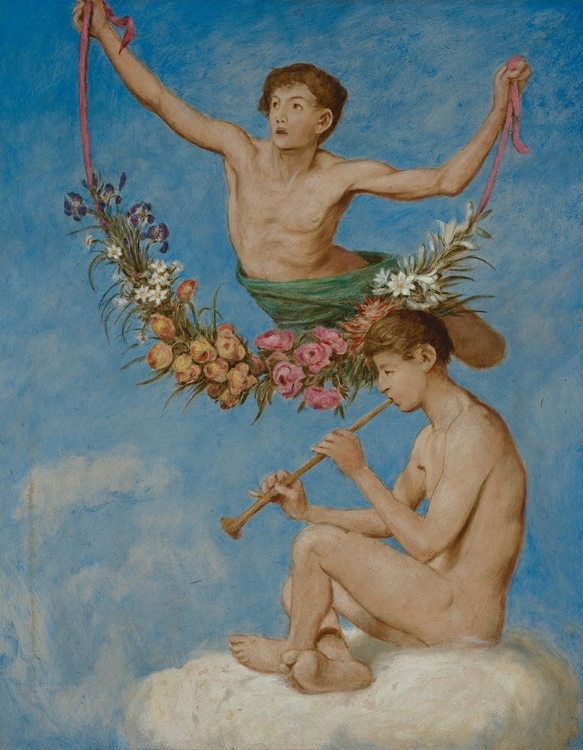 Picture of MAY, TWO YOUNG PEOPLE WITH FLOWERS 1906