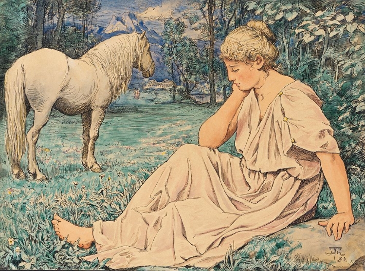 Picture of WHITE HORSE AND SEATED PERSON 1891