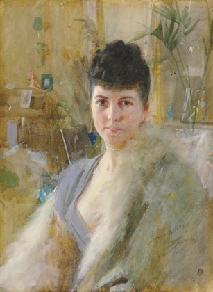 Picture of PORTRAIT OF A LADY IN A DRAWING ROOM 1887