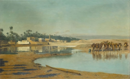 Picture of CAMELS WATERING IN THE DESERT