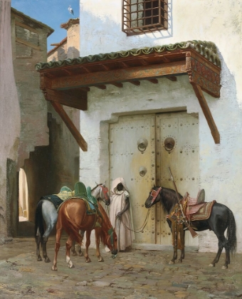 Picture of CHEVAUX TENUS PAR UN ESCLAVE LA HALTE 1875