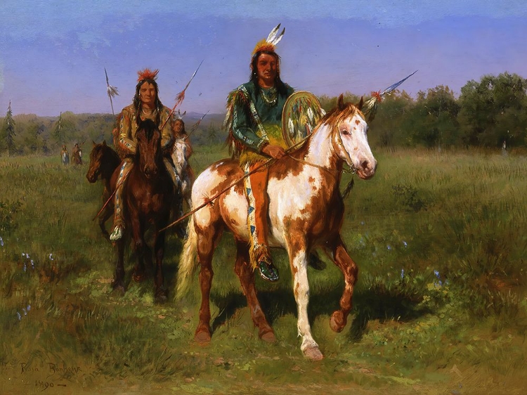 Picture of INDIANS ON HORSES WITH SPEARS