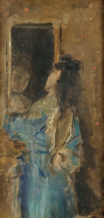 Picture of GIRL IN BLUE LOOKING IN A MIRROR