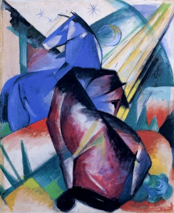 Picture of TWO HORSES, RED AND BLUE 1912