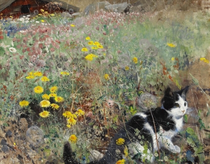 Picture of CAT ON FLOWERBED 1887