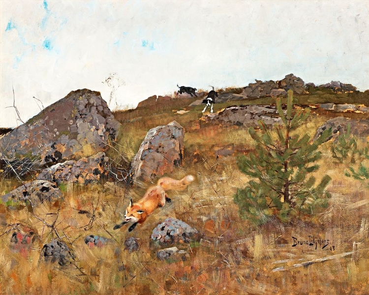 Picture of DOGS HUNTING A FOX IN HOSTLAND 1883