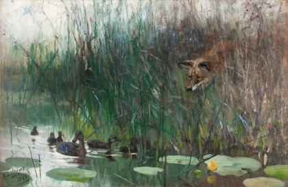 Picture of FLOCK OF DUCKS AND SNEAKY FOX 1881