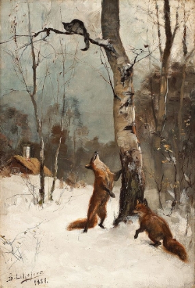 Picture of FOX AFTER A CAT IN A WINTER LANDSCAPE 1881
