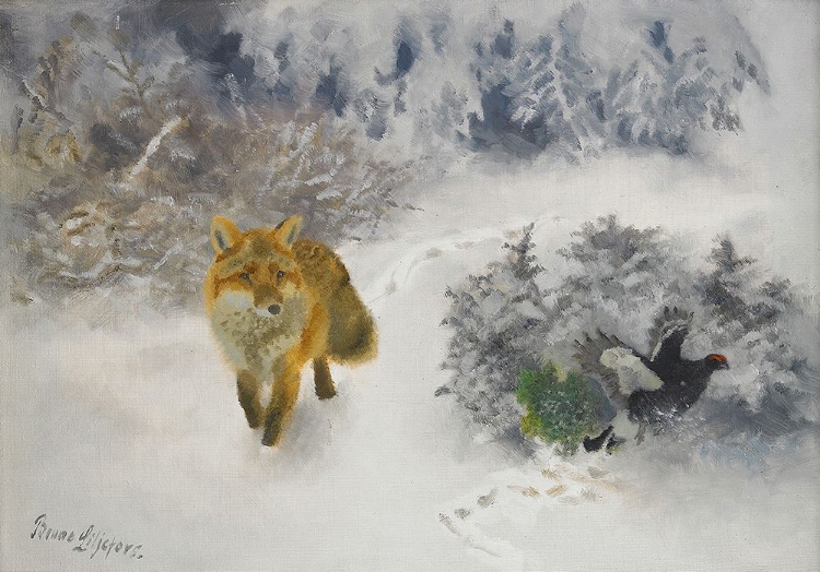 Picture of FOX AND BLACK GROUSE COCK IN WINTER LANDSCAPE 1939